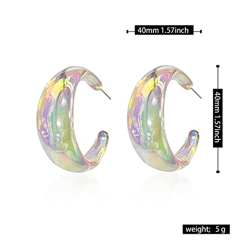 Acrylic Resin Earrings 70s 80s Colorful Hoop Earrings C Shape Trendy Chunky Cute Candy Earrings Jewelry for Women - color: Clear