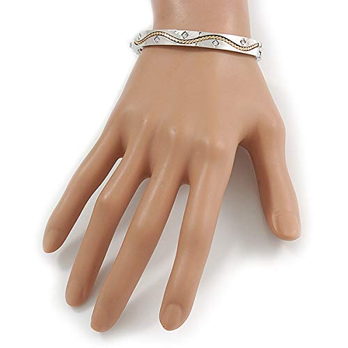 Silver Plated Oval Bangle Bracelet with Clear Crystal Accent - 18cm L