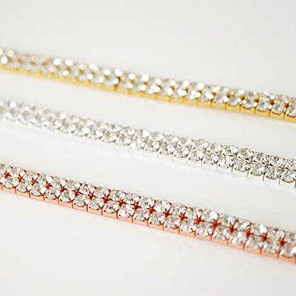 HERIER Tennis Necklace for Women 14K Gold Plated or Silver Rhinestone Choker Necklaces Dainty Zirconia Cut Faux Diamond chain 3mm - color: Silver-2 row tennis