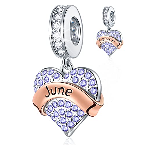EMOSTAR Jan-Dec Birthstone Charms fits European Birthday Bracelet, Dangle 925 Sterling Silver Heart Shaped Pendant with 12 Months Birthstones, Gifts for Mom/Women - color: June Birthstone