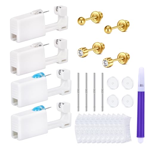 AVYRING 23PCS Ear Piercing Kit，3MM Disposable Ear Piercing Gun Gold Built-in Stainless Steel Small Ball & Zircon Piercing Earrings Studs Surgical Steel, Ear Piercing Gun 20g, 3mm Earring Piercing Kit