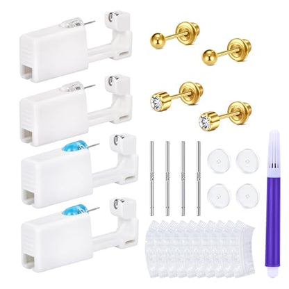 AVYRING 23PCS Ear Piercing Kit，3MM Disposable Ear Piercing Gun Gold Built-in Stainless Steel Small Ball & Zircon Piercing Earrings Studs Surgical Steel, Ear Piercing Gun 20g, 3mm Earring Piercing Kit