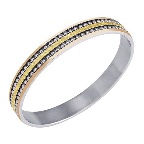 555Jewelry 12mm Wide Stainless Steel Solid Slip On Bangle Bracelet for Women With Small Wrist - color: Silver\Gold\Rose (Large)