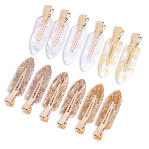 No Crease Creaseless No Bend Hair Clips For Styling Non Slip Flat Clips For Makeup Hair Accessories For Women,White Gold Color,12 PCS - color: 12P-White gold