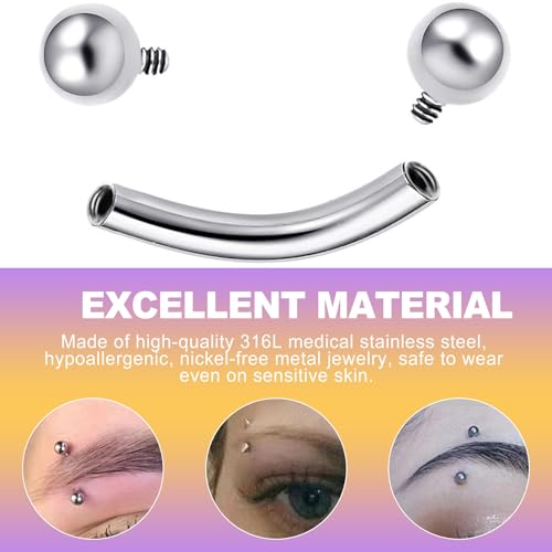 8 PCS 16G Curved Barbell 6mm 8mm 10mm 12mm Steel Eyebrow Rings Rook Daith Helix Cartilage Earring Vertical Labret Lip Piercing Jewelry Unisex