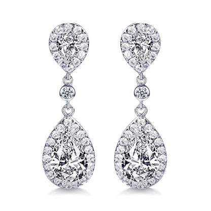 SELOVO Elegant Prong Teardrop Cubic Zirconia Vintage Style Party Bridal Pierced Dangle Earrings
