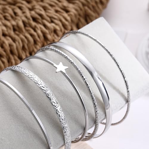 ÌF ME Gold Bangle Bracelets for Women, Indian Bangles Stackable Set, Multi Layer Textured 18K Gold Plated Chunky Bracelets Boho Jewelrys Set - style: silver-star