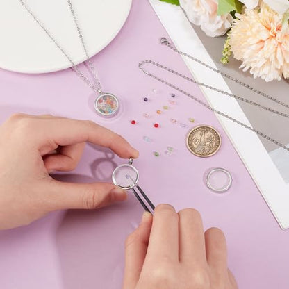 UNICRAFTALE Memory Locket Pendants with Necklace Stainless Steel Floating Locket Pendants Glass Photo Frame Pendant for Christmas Jewelry Making - color: Stainless Steel