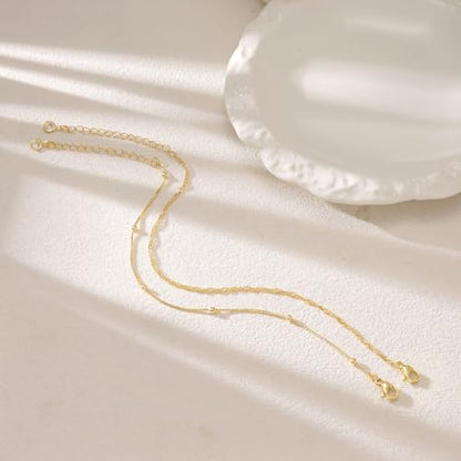 Moodear Gold Bracelets for Women, 2PCS Dainty 14K Gold Plated Link Chain | Waterproof Non Tarnish Jewelry, Adjustable Gold Plated Link & Bead Chain, Perfect for Daily Wear, Vacation Outfits & Gifts - color: gold-4