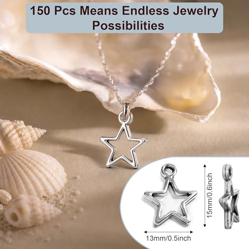 Heather's cf Star Charms for Jewelry Making Silver Tibetan Star Moon Snowflake Pendants Non Tarnish Metal Earring Charm for Bracelets Necklaces Earrings DIY Jewelry Making Supplies - color: Silver Star - 150Pc