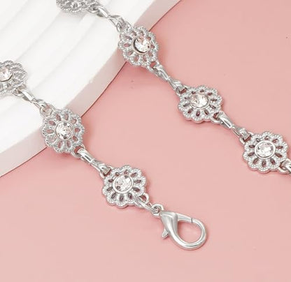 Women's Waist Chain Flower Metal Belt for Dresses Jeans | Adjustable Belly Waist Chain - color: Rhinestone Flower Silver, size: M: 120cm/47in