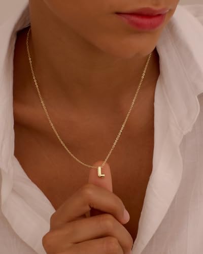 Initial Necklaces for Women Bubble Gold Silver Letter Necklace Dainty Personalized Charm Pendant Name Necklace Cute Non Tarnish Fashion Accessories Teen Gift Trendy Stuff Jewelry Gifts - color: Gold, style: L