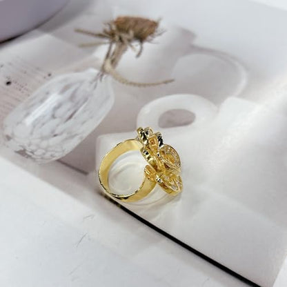 Gold Rose Flower Statement Cocktail Ring for Women Sparkly Rhinestones Crystal Floral Blooming Open Wrap Adjustable Finger Band Rings Stacking Comfort Fit Wedding Engagement Promise Fashion Jewelry