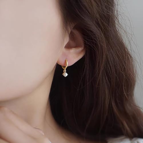 Gold Opal Huggie Earrings for Women, Minimalist Small Hoop Earrings with Zircons - color: gold C