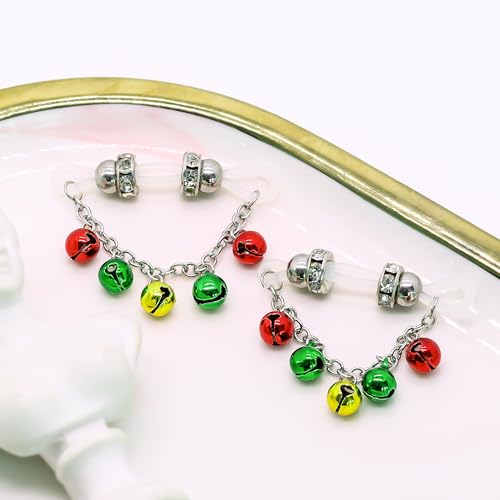 2 Pcs Fake Nipple Rings party Non Piercing Jingling Bell Nipple Jewelry with Chain Adjustable Elastic Nooses Non Pierced Faux Body Jewelry for Women Men