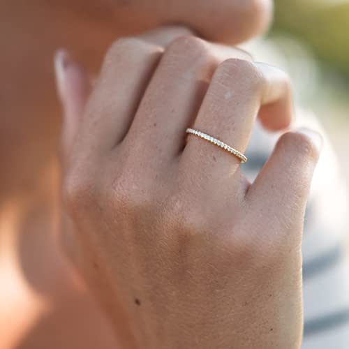 18K Gold Plated Sterling Silver Full Eternity Band | Cubic Zirconia Paved Wedding Band | Thin CZ Stacking Ring - color: Yellow Gold