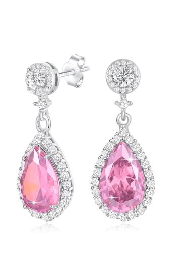Silver Diamond Dangle Earrings for Women Rhinestone Teardrop Crystal Cubic Zirconia Drop Dangling Wedding Costume Jewelry - color: 10.October-White Gold Plated | Pink