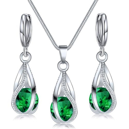 IFKM Silver Jewelry Sets for Women Rhinestone Crystal CZ Bridal Bridesmaid Accessories Necklace Earrings set for Wedding Prom Anniversary Birthday Gifts - color: Green