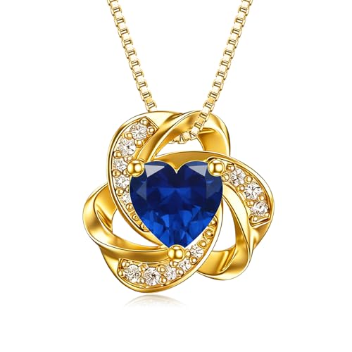 Midari 18K Gold Love Knot Necklace Love Knot Pendant Necklace with 12 Months Birthstones I Love You Forever Jewelry Gifts for Women Mom Her - color: 09-September