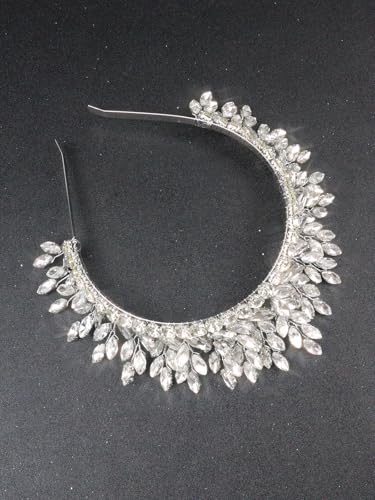 Bridal Rhinestone Headband Wedding Hair Accessories for Women, Pearl Crystal Headband Wedding Costume Headpieces for Brides Princess Quinceanera Christmas Party Prom Birthday(Silver) - color: Silver