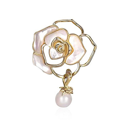 Women Camellia Flower Pearl Enamel Brooch Pins for Ladies Jewelry Fashion - color: A