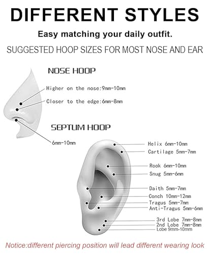 AMASIS Nose Rings and Nose Studs Set, Stainless Steel Hinged Nose Hoops and CZ Studs, Select Sizes and Styles for Nostril Septum Cartilage Piercing Jewelry - color: Silver, size: 2-Piece Hoops,20Gauge,9mm