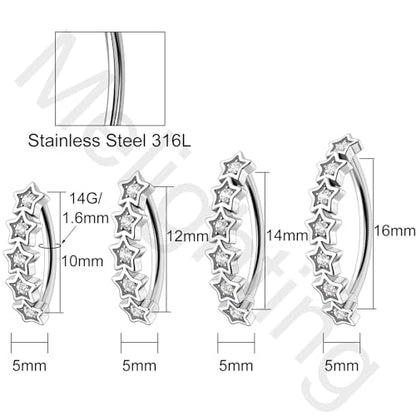 Melighting Star Belly Button Ring 14G Reverse Belly Ring Stainless Steel 316L 10/12/14/16 mm Belly Piercing Clicker Clear CZ Belly Piercing Jewelry for Women