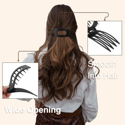 8 Pack Black White Flat Hair Clips for Women – Large Matte Rectangle No-Slip Claw Clips for Thick & Thin Hair, Strong Hold Square Hair Accessories - color: Black and White