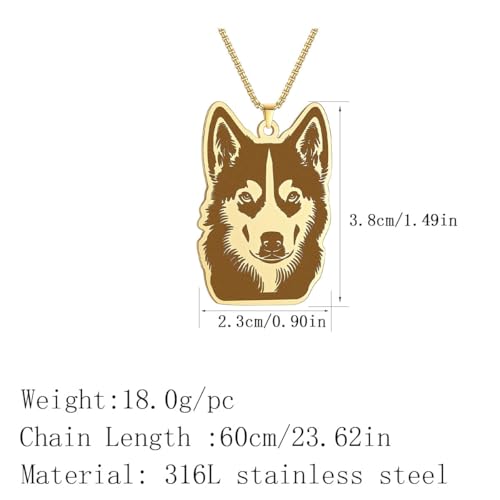 Husky Pendant Necklace Stainless Steel Husky Dog Puppy Necklace Gold Sliver Cute Dog Necklaces for Women Men Pet Animals Lover - color: Husky Gold