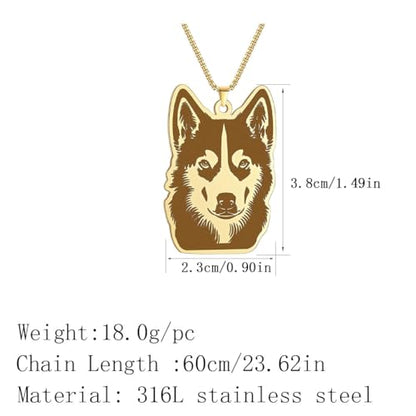 Husky Pendant Necklace Stainless Steel Husky Dog Puppy Necklace Gold Sliver Cute Dog Necklaces for Women Men Pet Animals Lover - color: Husky Gold
