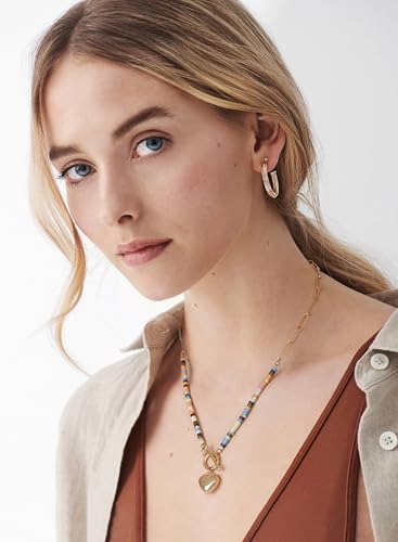 18k Gold Plated Chain Link Necklace for Women, Baroque Pearl/Compass Pendant Necklace - color: Colorful Beads Heart