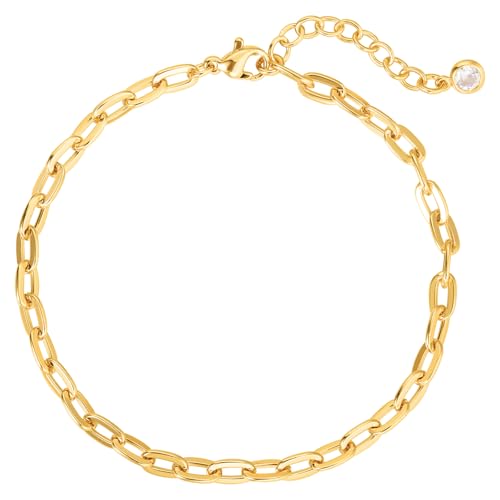 WEARON Gold Bracelet for Women 14K Gold Plated Snake Herringbone Figaro Cuban Bead Paperclip Cable Box Chain Simple Jewelry - style: Paperclip Chain
