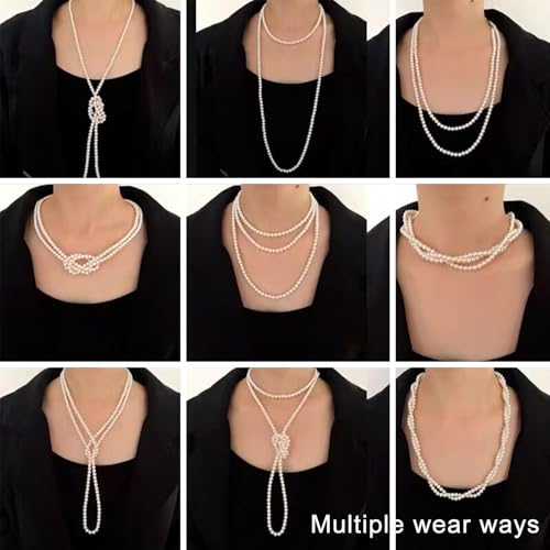 Pearl Necklaces for Women 60'' 70" Long Pearl Necklace 15.75'' Pearl Choker Necklace Chunky Bead Layered Faux Pearl Dangle Wedding Bridal 1920s Gatsby Christmas Costume Jewelry Gifts - color: Champagne-70”