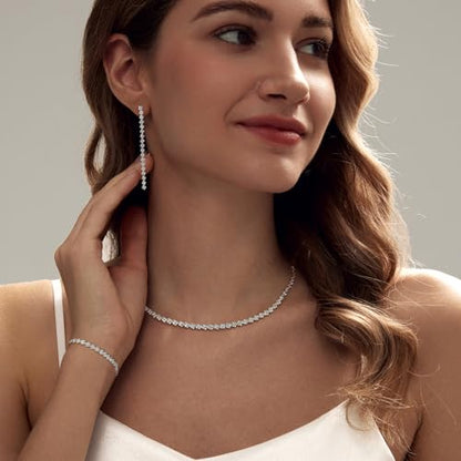 Luxval Tennis Necklace 14K Gold Plated Rhinestone Butterfly Choker Necklaces for women Dainty Zirconia Cut Faux Diamond chain 3mm - color: Silver-Rhombic linear tennis set