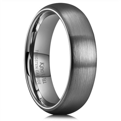 King Will Wedding Band for Men Women, 2/4/6/7/8mm Domed Matte Brushed Tungsten Carbide Rings, Solid/Dual Color Engagement Rings, Comfort Fit - color: Gunmetal Grey-6mm