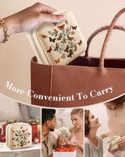 Bistup Travel Jewelry Case - Small Jewelry Organizers and Storage Box for Women Girls Teens Cute Traveling Jewelry Holder with Mirror Little Tiny Compact Flower Modern Unique Aesthetic Pretty - style: Buttefly Flower