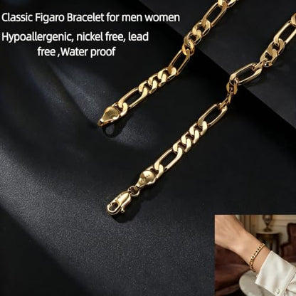 LUCA SMITH Gold Bracelets for Men & Women, 14K Gold Figaro Link Chain Bracelets 6mm Diamond-Cut Figaro Chain Bracelet for Men Hypoallergenic Trendy Dainty Jewelry Gifts Size 7.5in/8in/8.5in - size: 8in