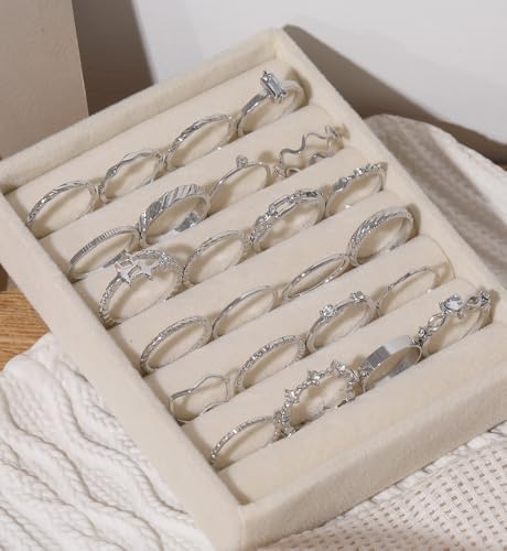 iF YOU 25 Pcs Gold Stackable Ring Set for Women, Chunky Knuckle Finger Midi Rings, Silver Simple Stacking Cute Rings Pack Trendy Stuff Jewelry Gift - style: 24 Silver thin rings