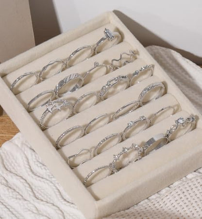 iF YOU 25 Pcs Gold Stackable Ring Set for Women, Chunky Knuckle Finger Midi Rings, Silver Simple Stacking Cute Rings Pack Trendy Stuff Jewelry Gift - style: 24 Silver thin rings