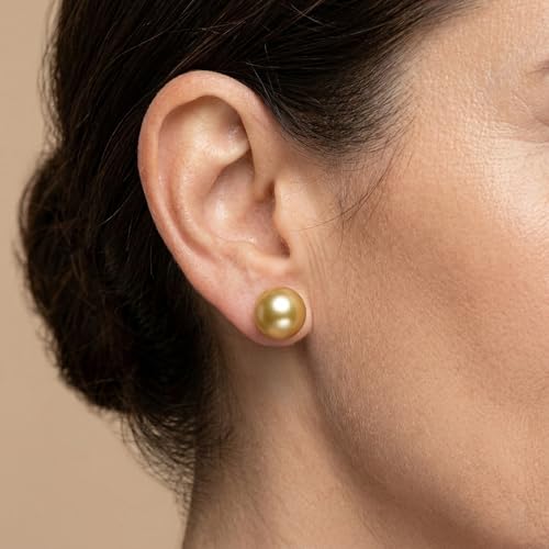 Pearl Stud Earrings Multicolor Shell Beads Pearl Hypoallergenic Stud Earrings Ocean Shell Pearl Jewelry - color: Dark Gold