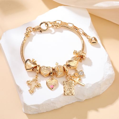 Cross bracelet for women Sacred Heart of Jesus Gold Bracelets for Women Confirmation and Baptism Gifts, Encouragement Presents for Mom Sister Daughter and Friends, Christian Jewelry | sacred heart bracelet,christian bracelet,heart bracelet for women,catho