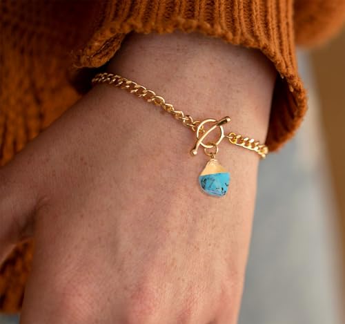 Crystal Bracelet for Women, Dainty 14K Gold Plated Chain Bracelet | Handmade Healing Crystals and Stones Spiritual Jewelry Gifts for Women - style: Turquoise Bracelet