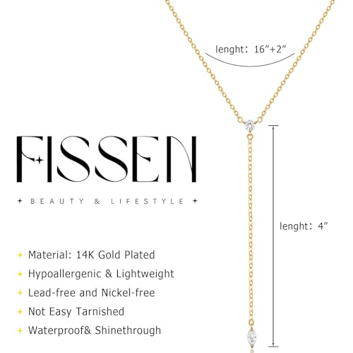 14K Gold Plated Layered Lariat Necklace for Women - Waterproof Non-Tarnish Dainty Gold Chain Necklace, Long Boho Statement Jewelry for Wedding, Prom, Summer Vacation Gifts - color: Two CZ Y Necklace-Gold
