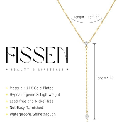 14K Gold Plated Layered Lariat Necklace for Women - Waterproof Non-Tarnish Dainty Gold Chain Necklace, Long Boho Statement Jewelry for Wedding, Prom, Summer Vacation Gifts - color: Two CZ Y Necklace-Gold