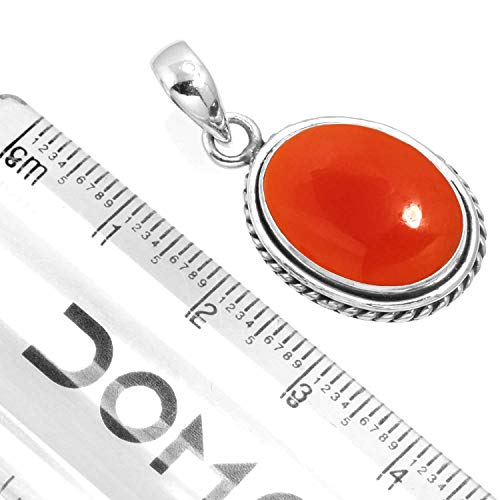 Chunky Natural Gemstone Pendant Necklace For Women Onyx, Turquoise, Amber, Garnet Oval Boho Genuine 925 Sterling Silver Handmade Jewelry - color: Carnelian