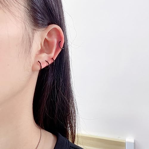 5Pcs Stainless Steel 16G 18G Sleeper Hoop Earrings for Women Men Septum Hinged Clicker Nose Lip Ring Helix Daith Cartilage Tragus Piercings Tiny Small Huggie Hoops Hypoallergenic Sensitive Ears Jewelry - style: 8mm in Black 18G