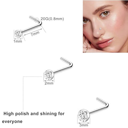 23-40 Pcs Gold Nose Rings & Studs - 18G & 20G Nose Piercing Jewelry - L Shape, Hoop & Screw Body Jewelry for Women & Men - color: Silver
