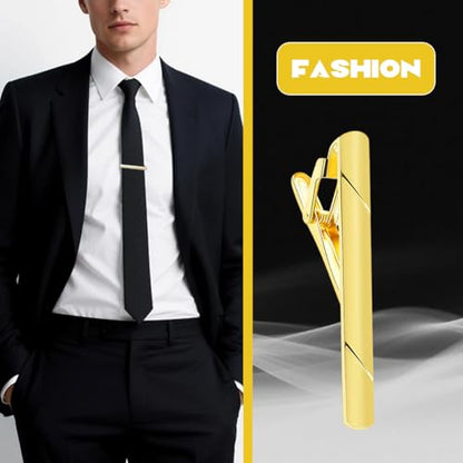 Erioctry Mens Stainless Steel Tie Clips Minimalist Necktie Tie Bar Clasp Clip Clamp Pins Best Gift For Men Business Party Wedding Best Gift and Daily Life - color: Gold