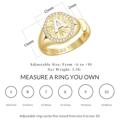 KissYan 14K Gold Plated Initial Ring for Women | Adjustable CZ Halo Letter Signet Ring, Personalized Monogram Statement Jewelry Gift, Tarnish Resistant - style: Letter Z