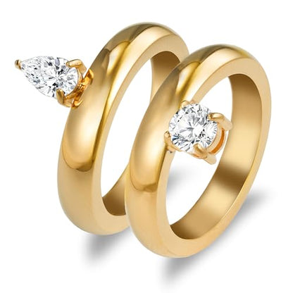 Gold Plated Stackable Rings Zircon Minimalist Design Statement Jewelry for Women